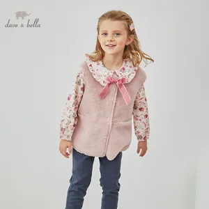 DKS14367 dave bellaзимнее детское От 5 до 13 лет для девочек модное однотонное Стеганое пальто с бантом и карманами детский модный жилет без рукавов