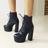 big size 34 43 brand new ladies elegant platform ankle boots fashion zip thick high heels womens boots party ol shoes woman