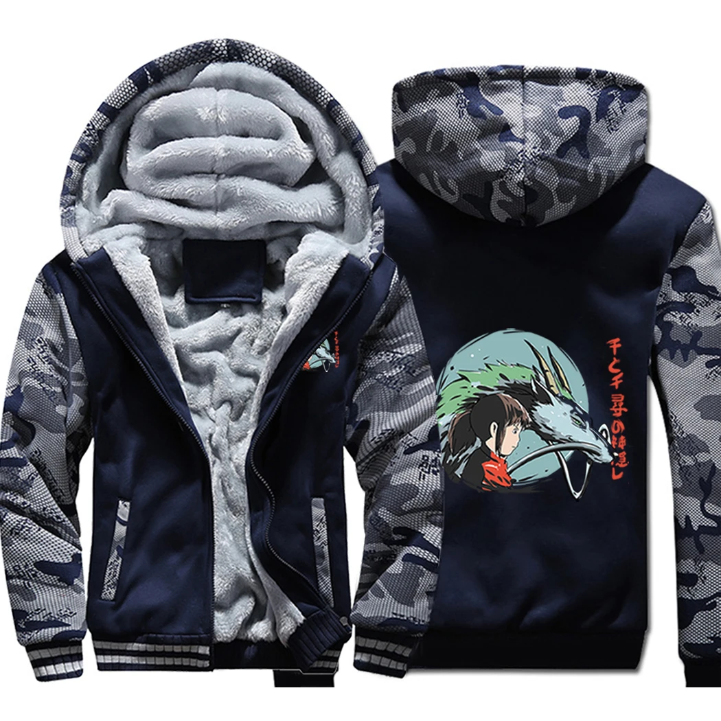 

Japan Anime Movie Spirited Away Miyazaki Hayao Raglan Thick Hoodies Top Men Jackets Winter Warm Sweatshirts Street Raglan Coats