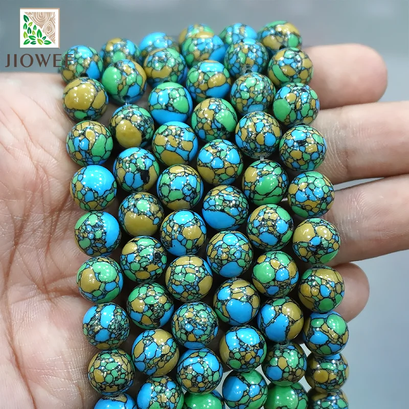 

4/6/8/10/12mm Smooth Tri Colored Turquoises Loose Spacer Beads Natural Stone For Jewelry Making DIY Handmade Bracelets 15" Inch