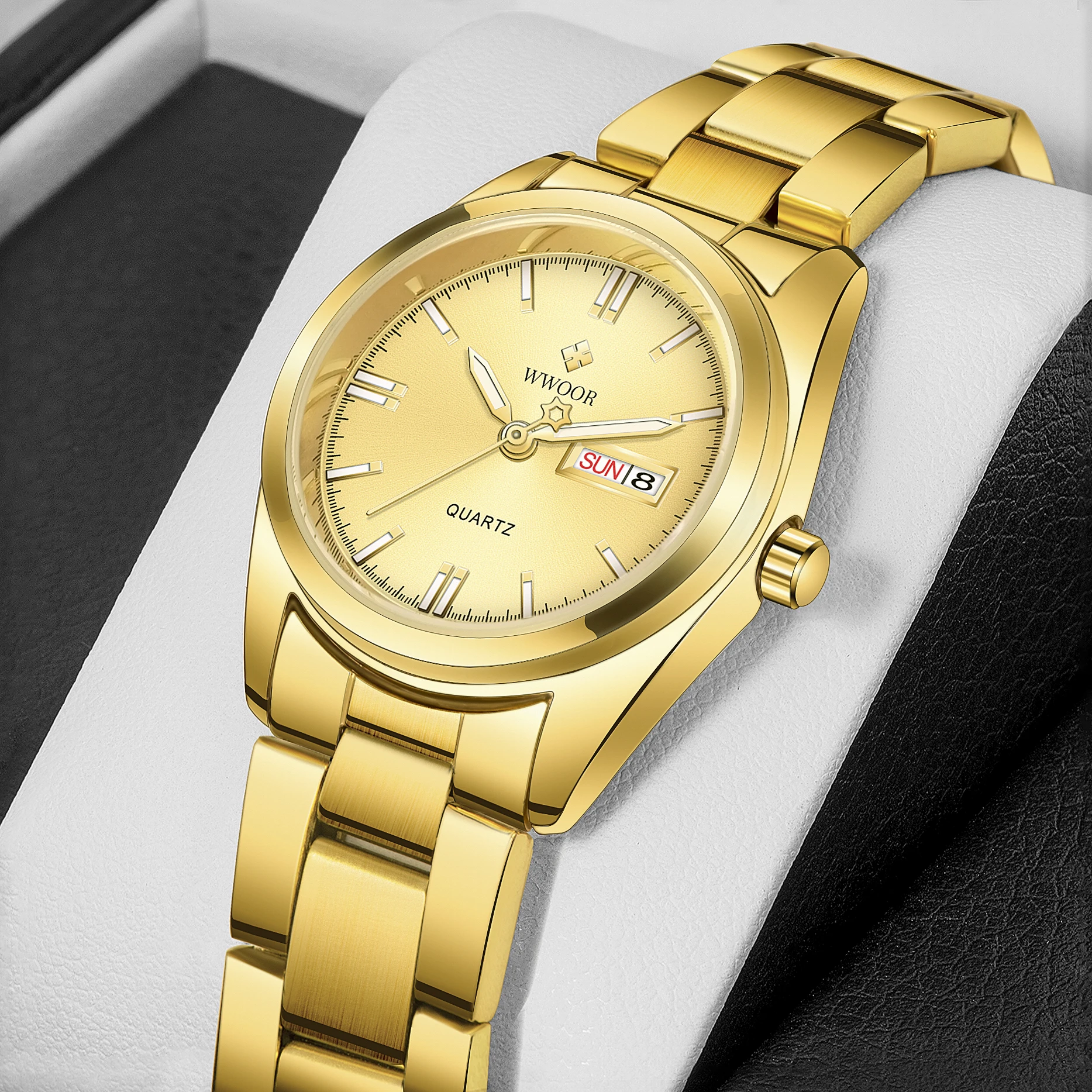 WWOOR 2021 Women Gold New Top Luxury Brand Causal Fashion Watch Stainless Steel Quartz Waterproof Wristwatches Relogio Masculino