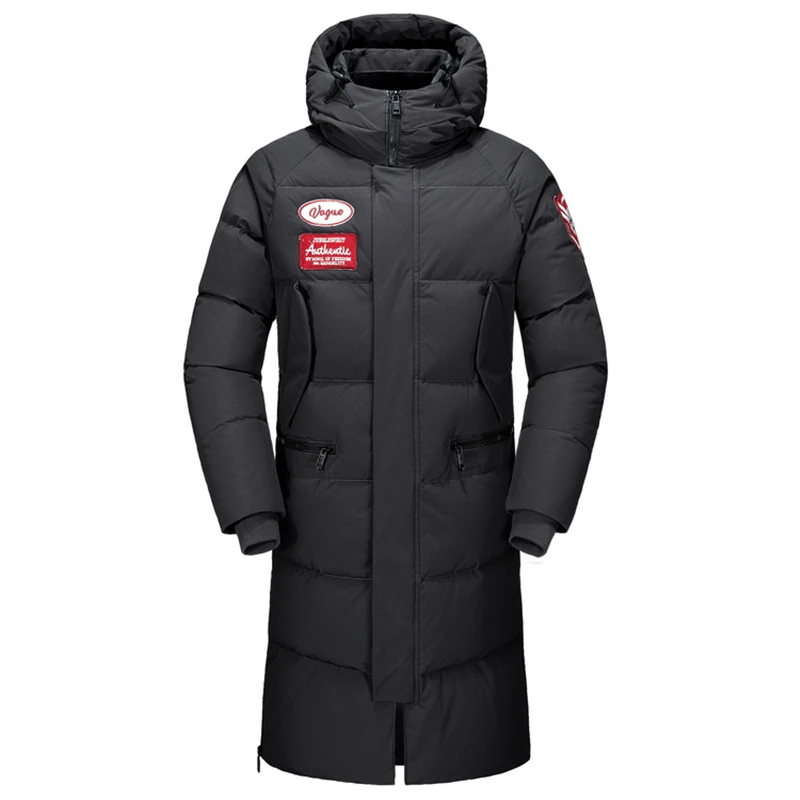 Мужская длинная пуховая куртка черная Толстая приталенная верхняя одежда зима
