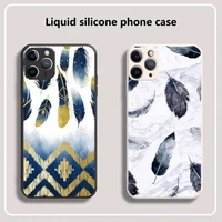 marble pattern feather phone case for iphone 13 12 11 mini pro xs max xr 8 7 6 6s plus x 5s se 2020