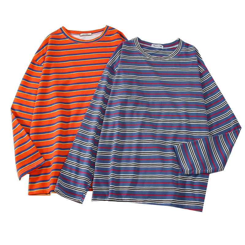 

Striped T-shirts Women Long Sleeve Tee Tops O-Neck Casual Female Tshirt Harajuku Oversized Ladies T Shirt Basic Tshirts Tops