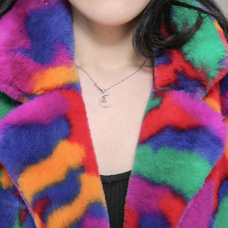 Nerazzurri multi color fluffy faux fur coat notch lapel long sleeve colorful warm soft plus size winter women faux fur jacket