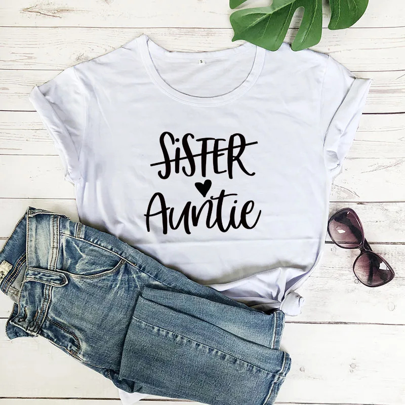 

Sister To Aunt Letters Graphic Printed T-shirt Women Casual Women Short Sleeve Hipster Graphic Tee Simple Wild T Shirt Women