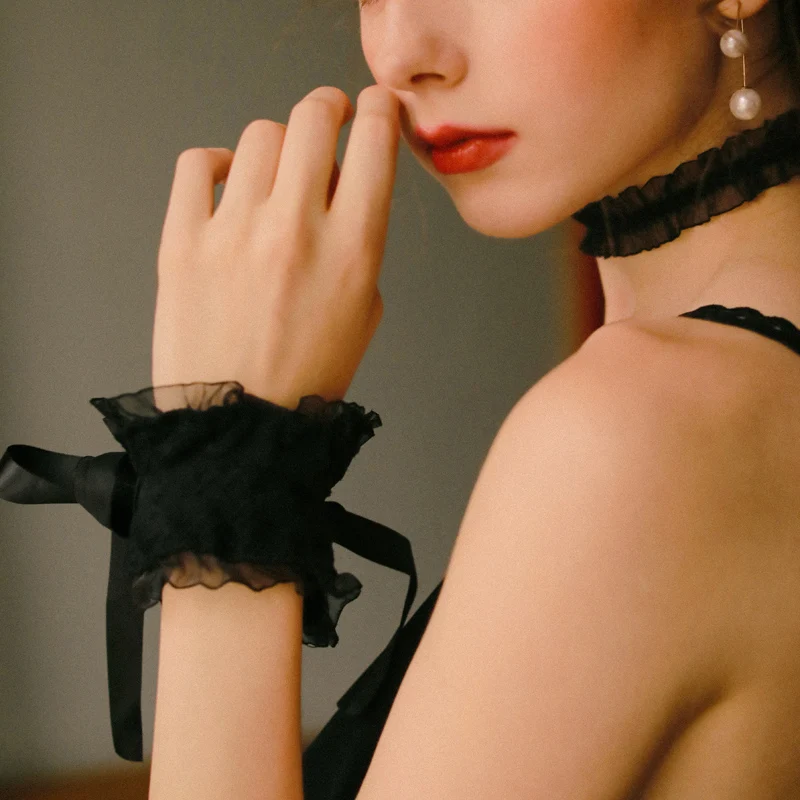 Sexy lingerie accessories black sexy lace bow bracelet and eye mask set | Аксессуары для одежды