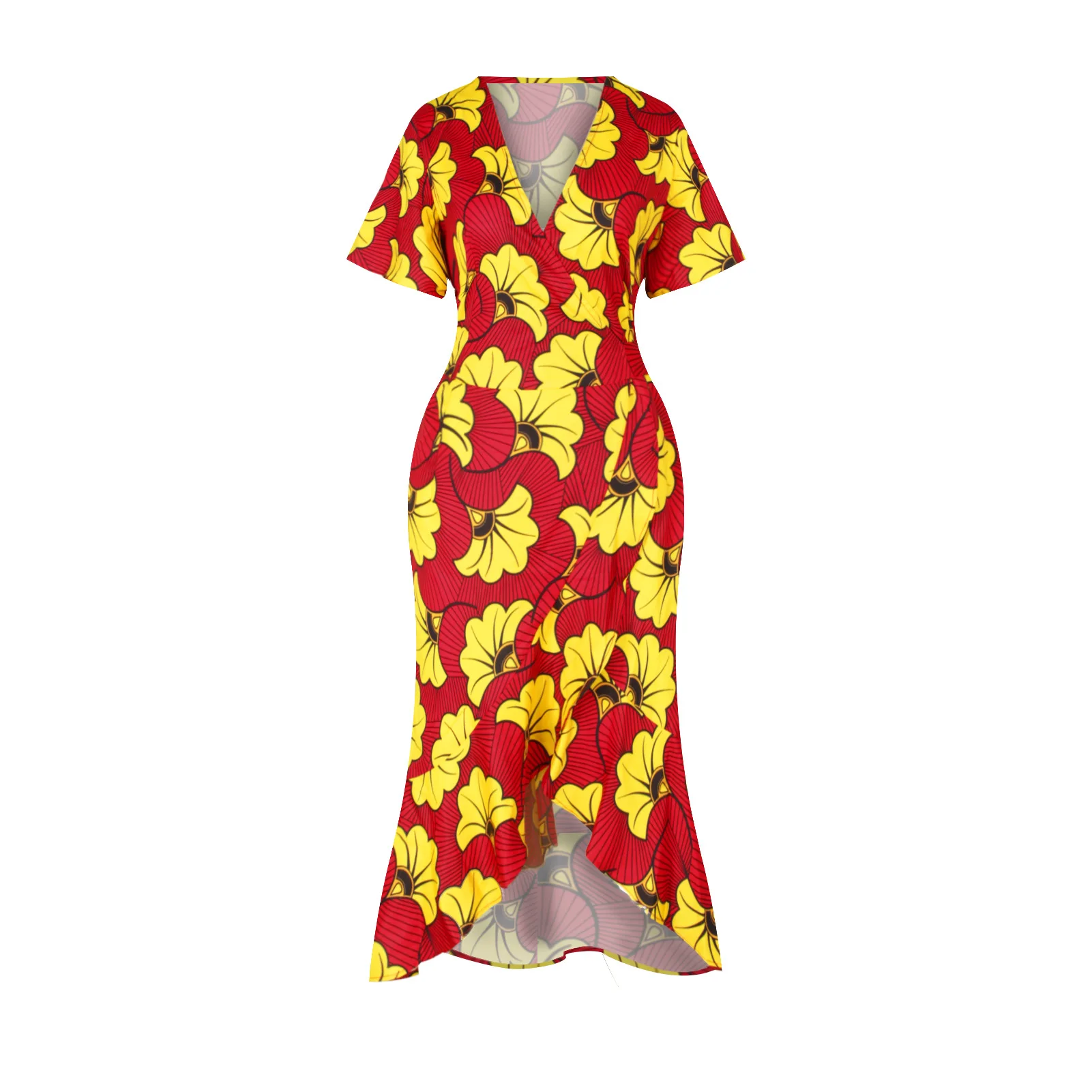 

Polyester African Women Clothes 2021 Summer African Women V-neck Printing Dress African Dresses for Women