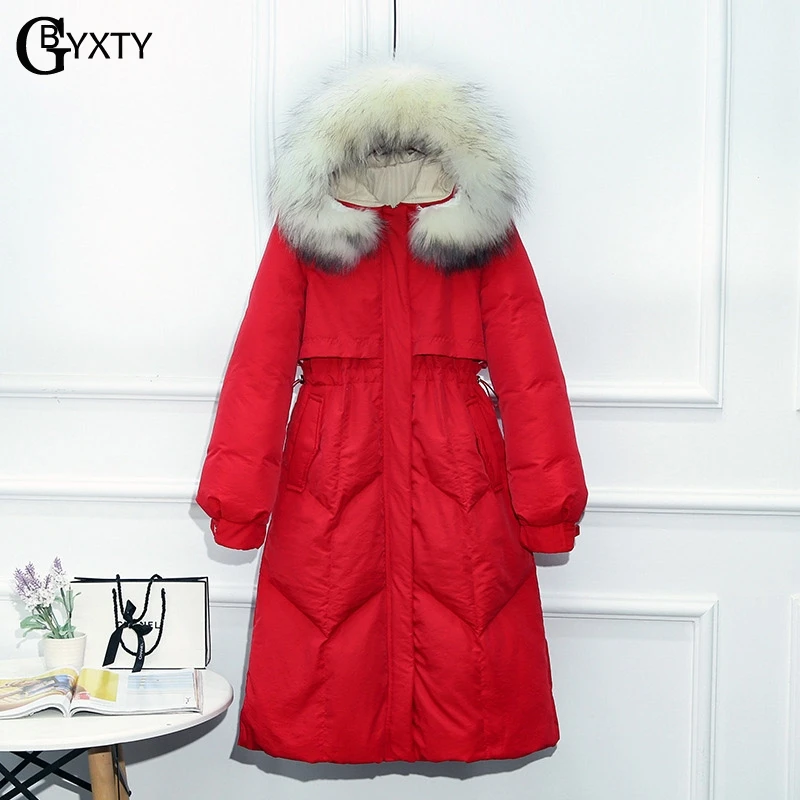 GBYXTY daunenjacke damen/большой размер 3XL длинный пуховик с капюшоном для женщин зимнее пуховое пальто с мехом енота парка с перьями ZA1705