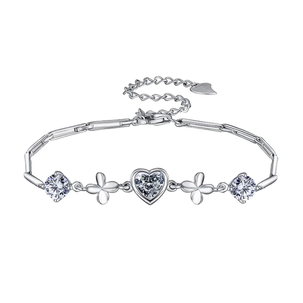 1 шт. Серебряный практичный браслет модный с клевером в форме сердца счастливый