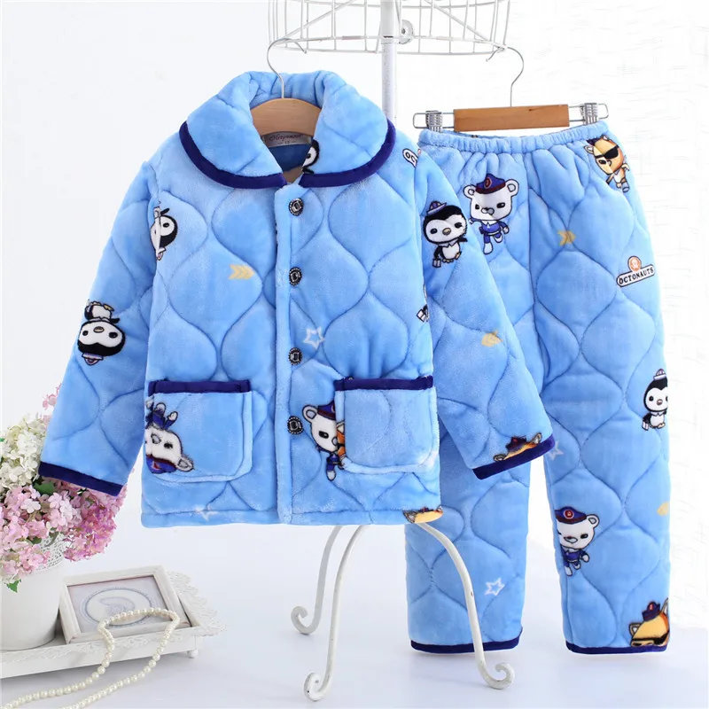 Winter Thick Cotton Flannel Coral Wool Warm Kids Baby Girls Boys Pajamas Sets Children Clothing Set Animal |