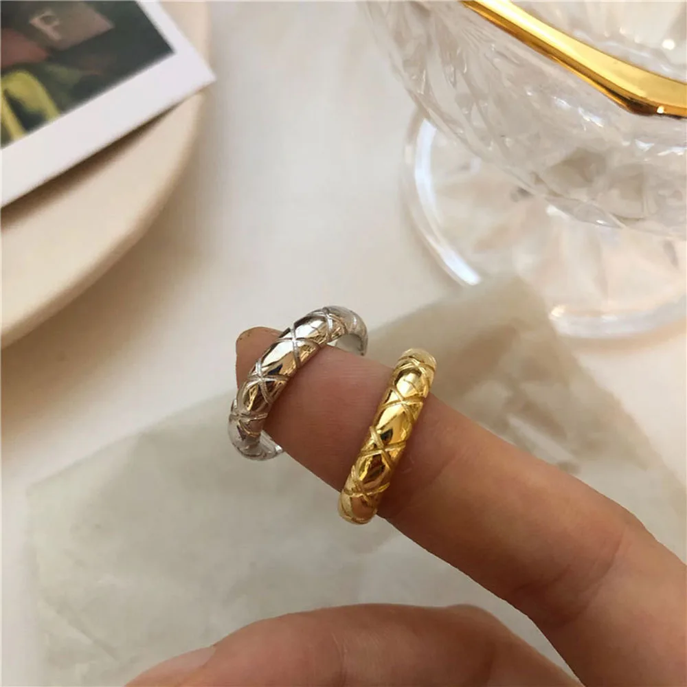 

Alloy Striped Grid Open Rings For Women Simple Light Luxury Ring Jewelry Accessories Gift