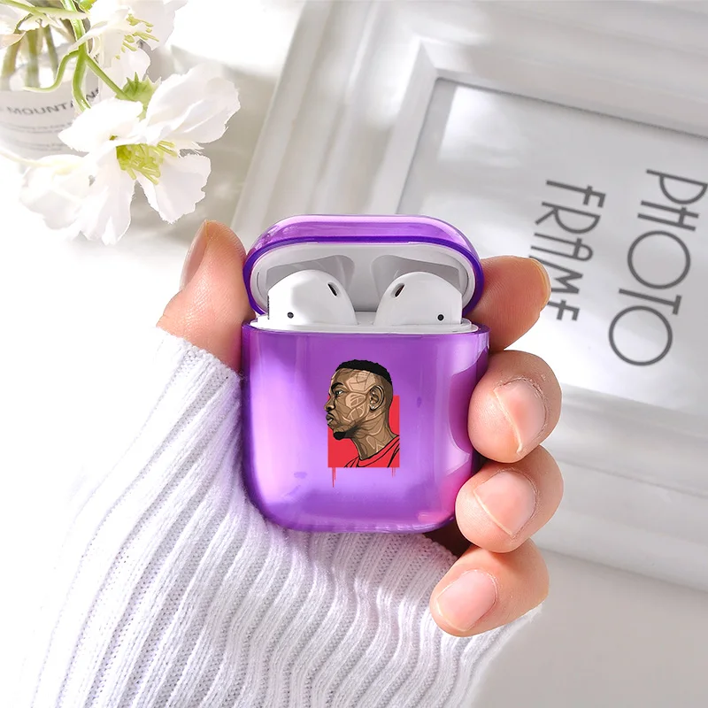 Мягкий чехол для наушников Apple Airpods 1/2 цветной фиолетовый прозрачный роскошный