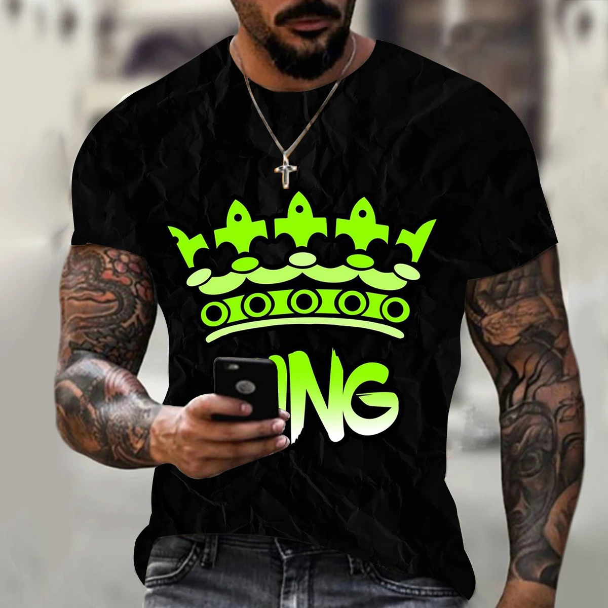 

2021 New Crown 3D Printing Men's Oversized T-shirt Summer New Casual Street Harajuku Hip-hop Fashion Round Neck Top T-shirt