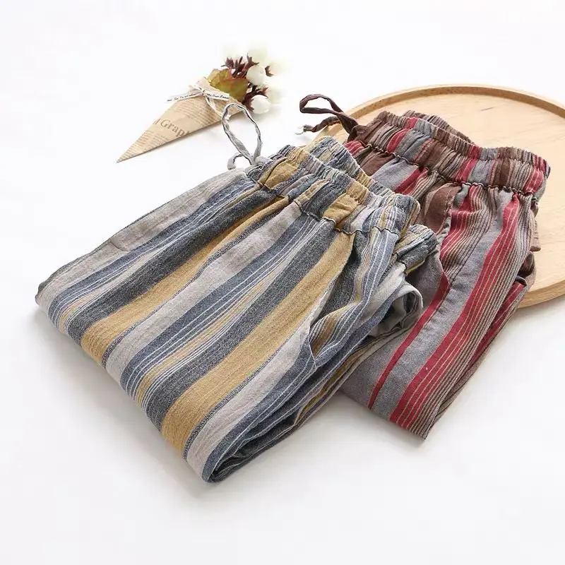 

Pants Women 2021 Summer Stripe Casual Retros Harem Fashion Loose High Waist Trousers Soft All-match Oversize Harajuku Drawstring