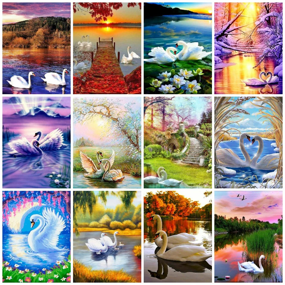 

Картина AZQSD по номерам, животное лебедь, Раскраска по номерам, озеро, акриловая масляная живопись, украшение для дома, настенное искусство