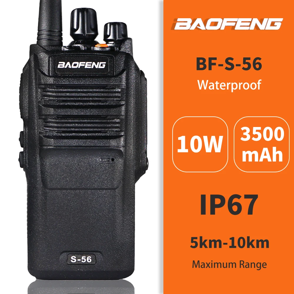 Водонепроницаемая рация высокой мощности Baofeng S56 10 Вт IP67 УВЧ 3500 мАч FM