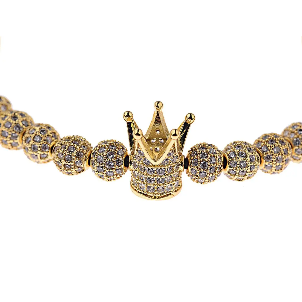 ЦИРКОНИЕВЫЕ мужская длинная браслет золотая корона в форме короны 6 мм Циркон