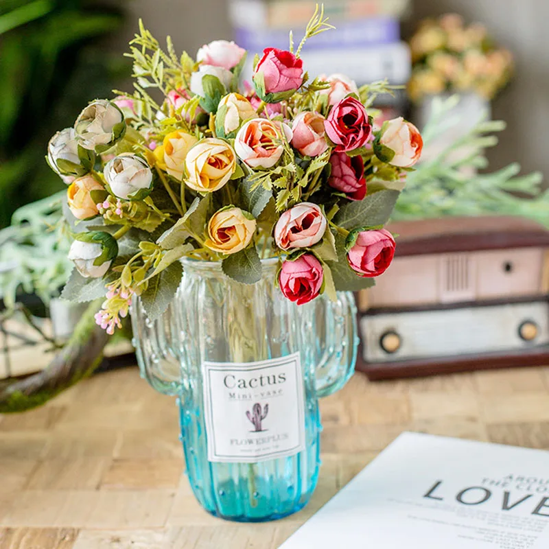 15 головок мини высокое качество Искусственный Розовый Шелковый цветок имитация