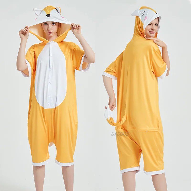 Пижама унисекс с лисой коротким рукавом кигуруми единорог для мальчиков и