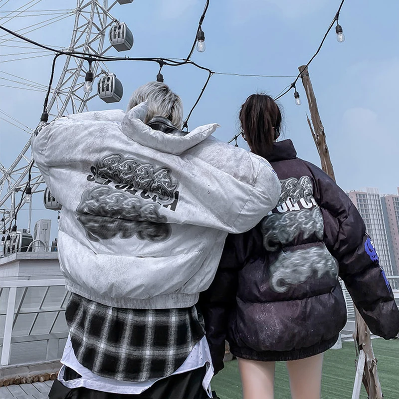 Готический иллюзионный пуховик короткая зимняя куртка Мужская парка хип хоп
