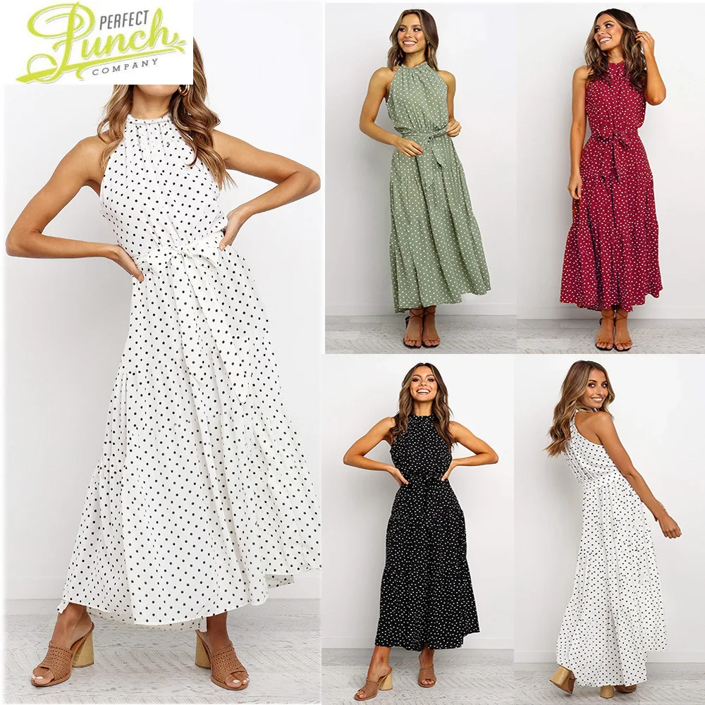 

Элегантные летние платья-миди, женское платье в горошек, повседневное модное платье без рукавов, Новое поступление 2021, Vestidos H2032 Pph203
