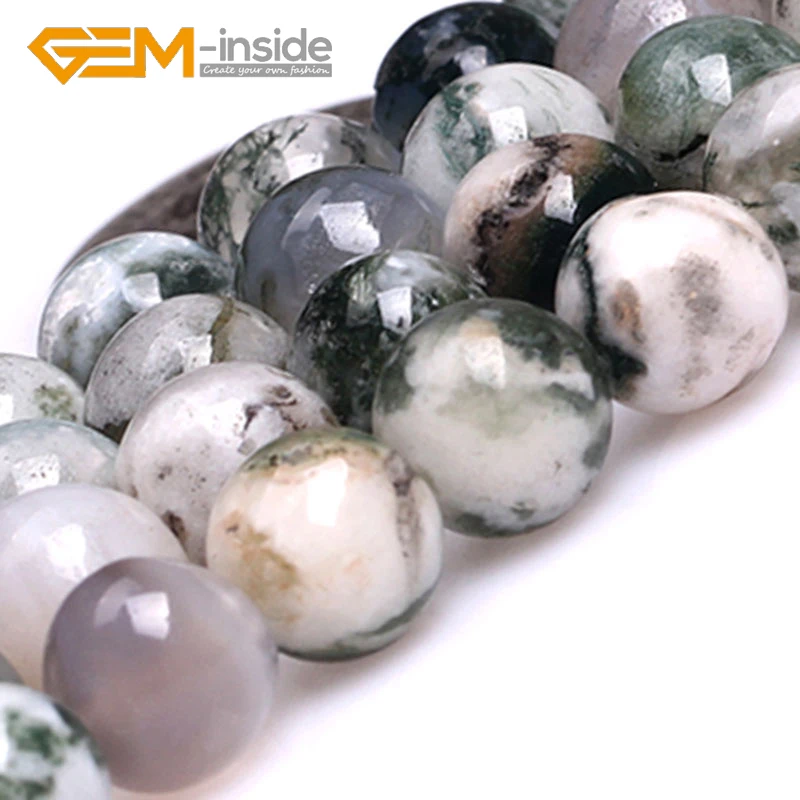 Натуральный зеленый бисер круглой формы россыпью из Мохового дерева для