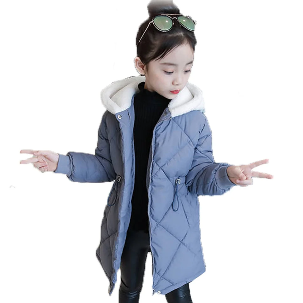 

Winter Polyester Jacket For Girls 2022 Korean Version Add Cotton Thicken Mid-Length Coat Hooded Slim Casual Children's Clothing