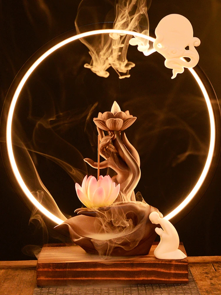 

Electric Incense Burner Backflow Lotus Ceramic Insenso Incense Holder Spiritual Decor Quemador Incienso Home Decoration YD50XL