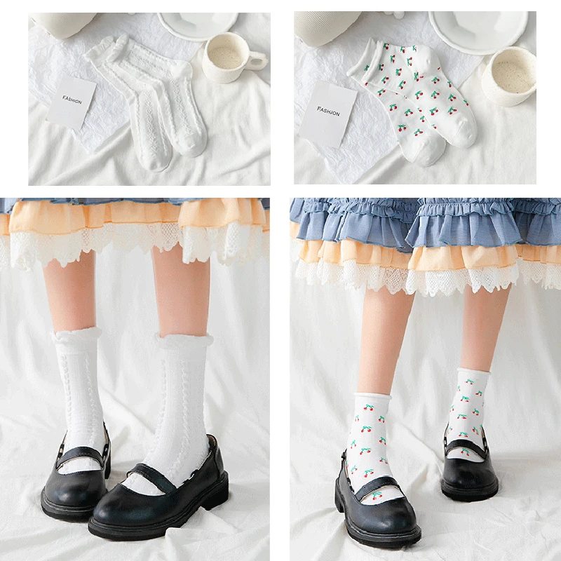 Забавные милые японские школьные хлопковые Свободные Носки с рисунком вишни для