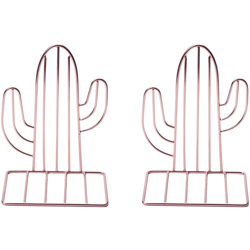 

2PCS/Pair Creative Cactus Shaped Metal Bookends Book Support Stand Desk Organizer Storage Holder Shelf-Rose Gold
