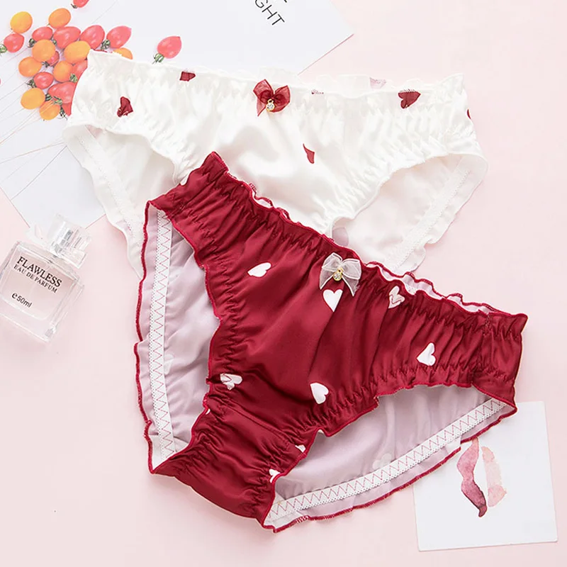

Hot New Fashion Underwear Female Low-Rise Sexy Bow Love Heart Panties for Women Wine Red Briefs Ladies Underpants Panty Lingerie