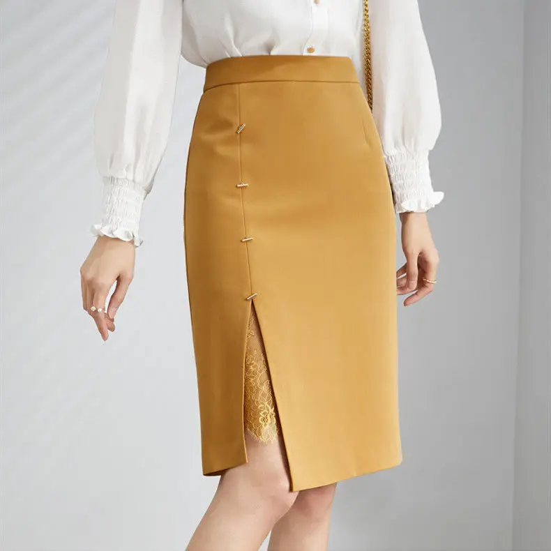 South Korea 2021 spring  summer new bag hip skirt women high-waisted lace skirt design  COTTON  Solid  Straight