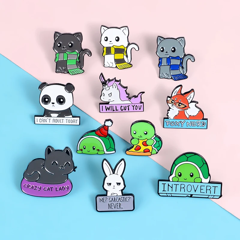

Cartoon enamel pins Animal series backpack lapel clothes brooches badges Panda fox rabbit cat tortoise cute pins gifts for kids