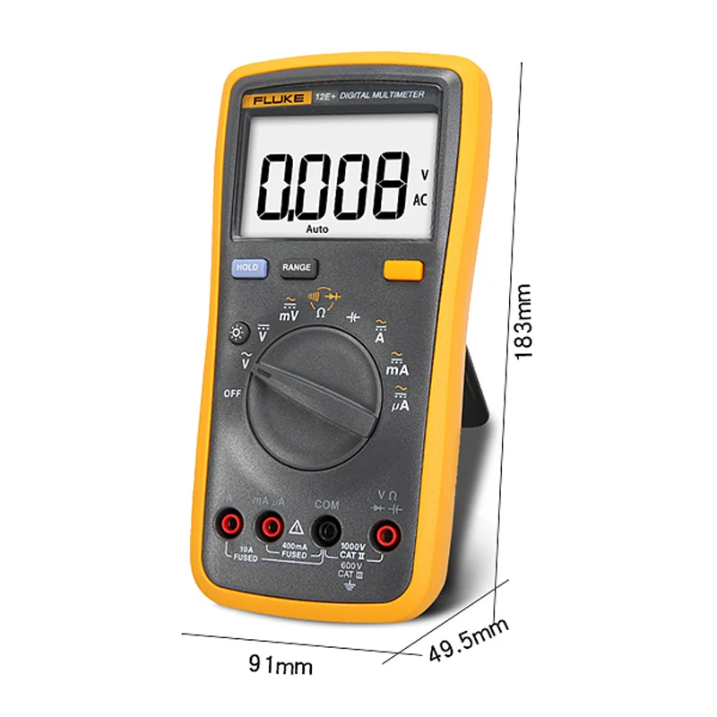 Fluke 12E+ цифровой мультиметр AC диод на постоянном токе RC Напряжение и ток Ohmic портативный многофункциональный мультиметр Отправить мягкий чехол