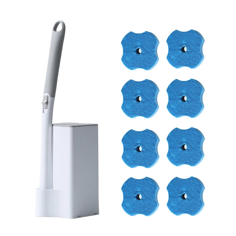 

One Time Disposable Toilet Brush With 8 Pcs Sponge Heads Decontamination Household Bathroom Wall Hanging Brush Cleaning Tool