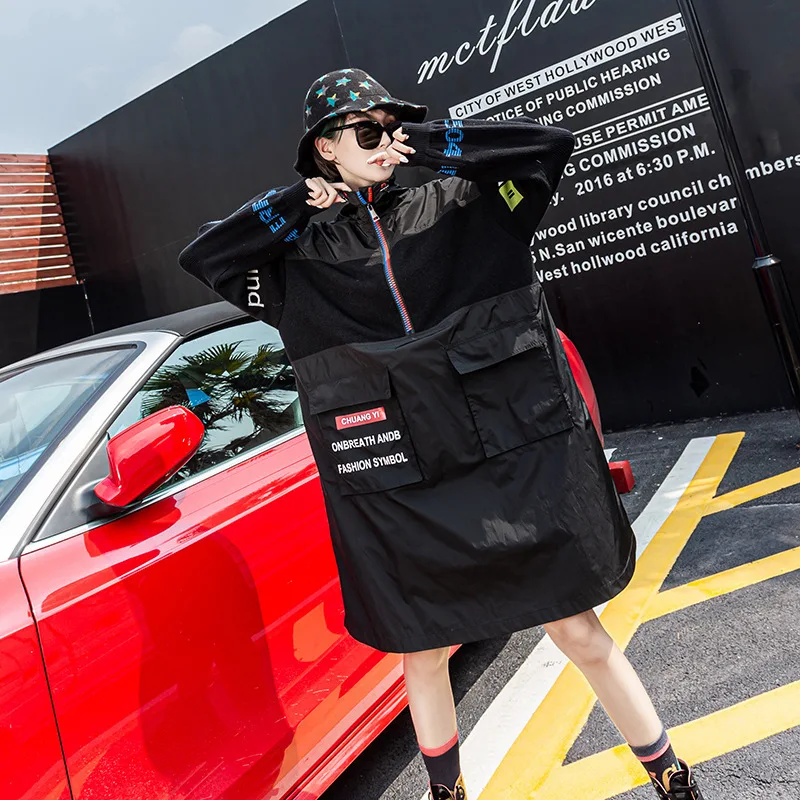 

SOUL OF TIGER 2019 New Fashion Korean Brand Winter Ladies Patchwork Dress Womens Elegant Printed Dresses Casual Knitted Clothing