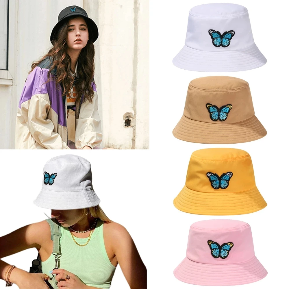 

Панама с разноцветными бабочками для мужчин и женщин, хлопковая Складная кепка для защиты от солнца, для улицы, весна-лето