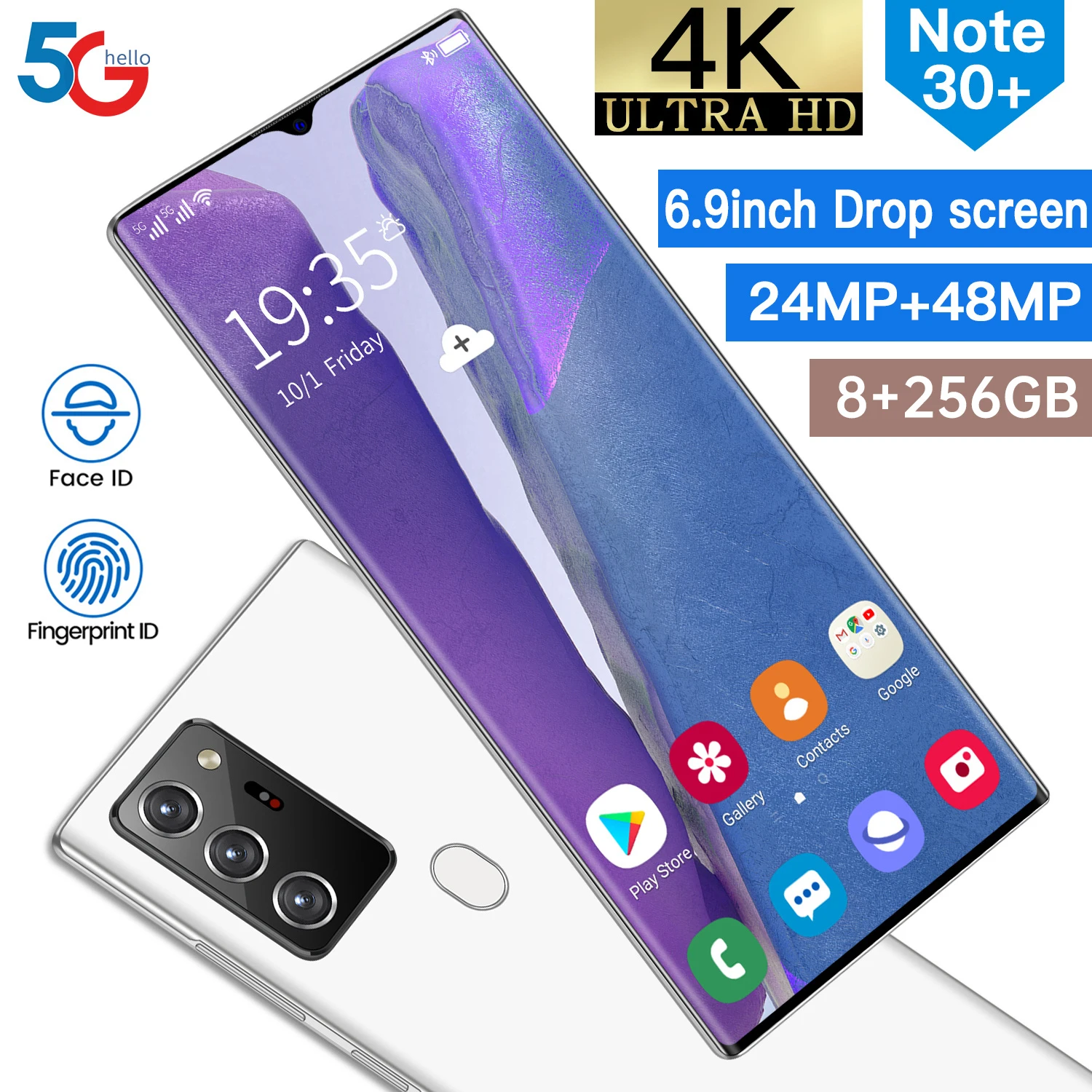

2021 New Global Version Note30 +6.9 Inch HD Smartphone 12GB 512GB Snapdragon 865 Android 10.0 Fingerprint Face Unlock 5G Phone
