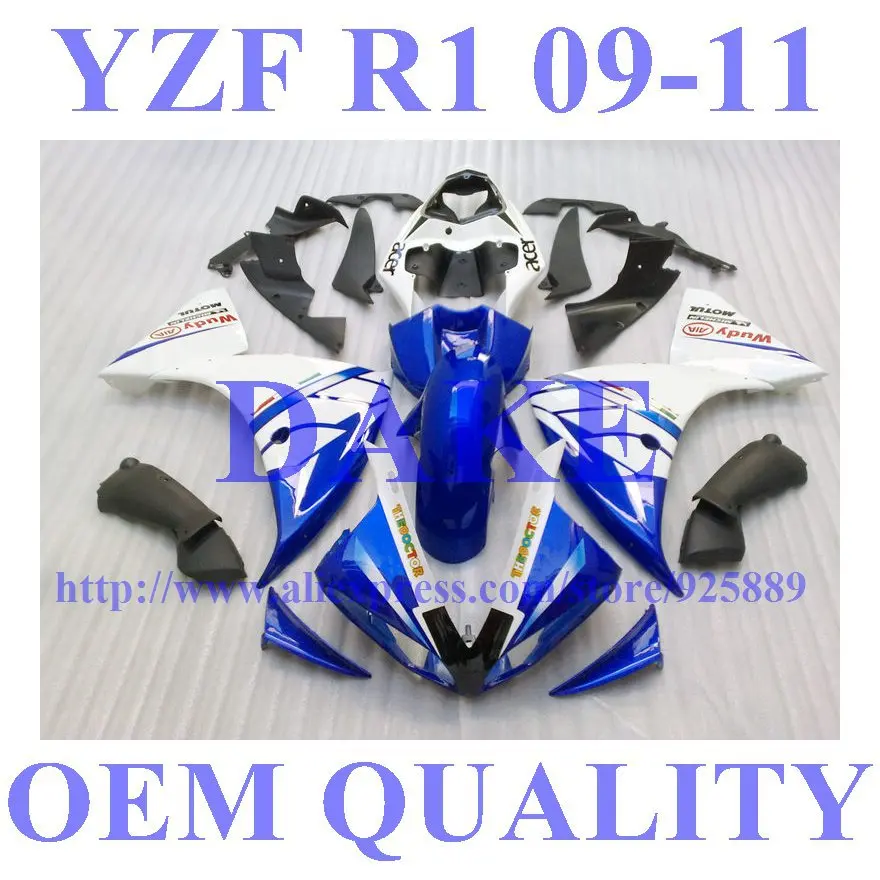 

Injection Blue white fairing kits for YAMAHA YZF R1 09 10 11 YZF-R1 YZF1000 YZF R1 2009 2010 2011 fairing parts #554FD