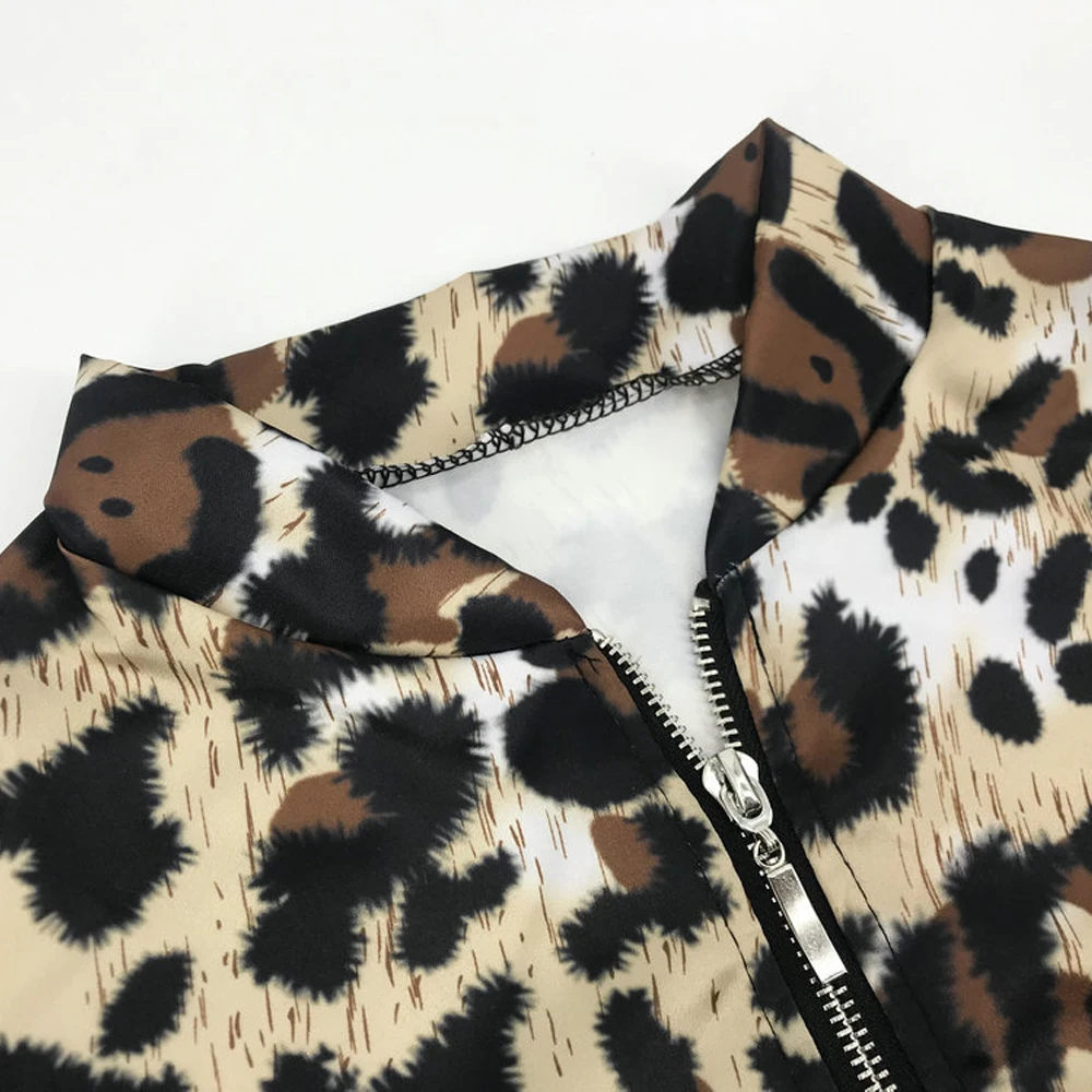 

Fashion Women Long Sleeve Jacket Sweater Top Ladies Casual Leopard Print Cardigan Zipper Short Outwear Coat Jacket