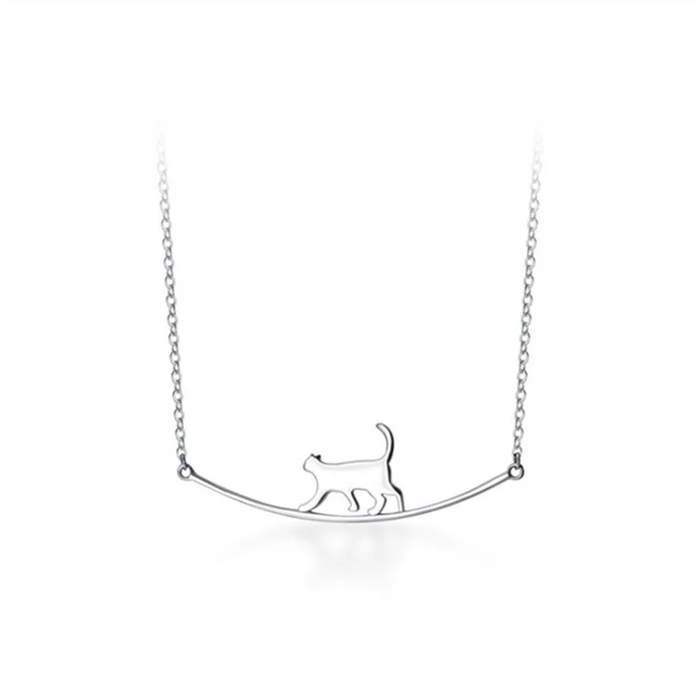 

Lovely Cute Silver Color Climb Cat Woman Pendant Necklace for Girl Elegant Jewelry 2021 Hot Trendy Gifts