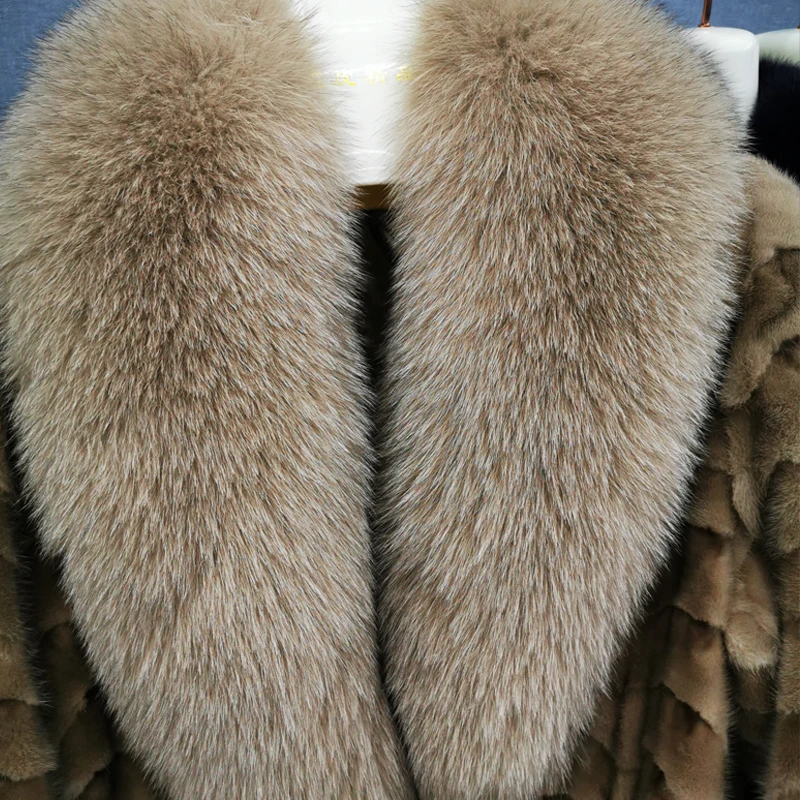 Real fur coat mink overcoat fashion fox hair collar high quality mink skin stitching overcoat women's natural mink overcoat