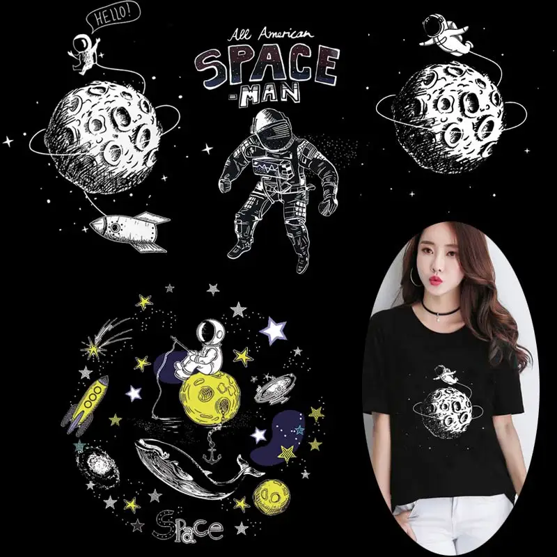 Нашивки с аппликацией в виде Луны и космоса термонаклейки на одежду термоклейкие