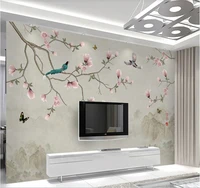 large custom home decoration wallpaper mural simple hand painted magnolia flower bird tv background wall jade hall rich