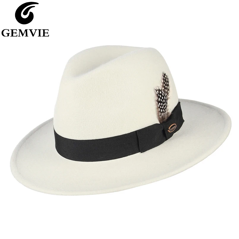 Шляпа Женская фетровая с перьями и широкими полями из 100% шерсти|Женские фетровые