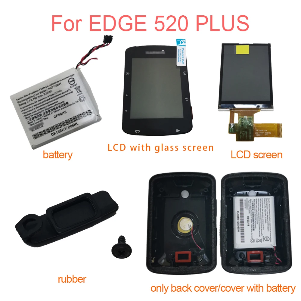 For GARMIN EDGE 520 Plus EDGE 520Plus LCD Screen/LCD Display Screen/Back Cover Case/Battery/Rubber Cover Part Repair Replacement