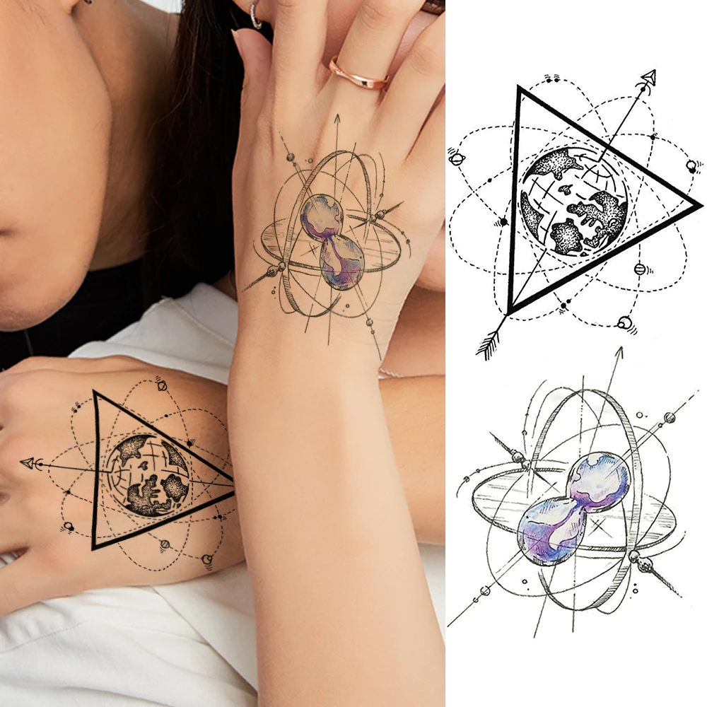 

DIY Geometric Planets Temporary Tattoos Sticker Waterproof Galaxy Arrow Tatoos Decal For Women Men Body Art Painting Arm Tatoos