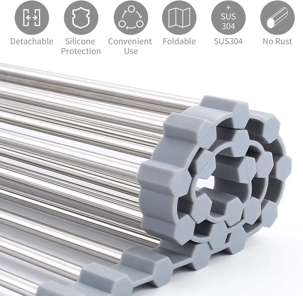 

STOMMIHO Roll Up Dish Drying Rack Sink Drainer Rack Silicone Stainless Steel Drainer Mat Kitchen Tools for Kitchen Organization