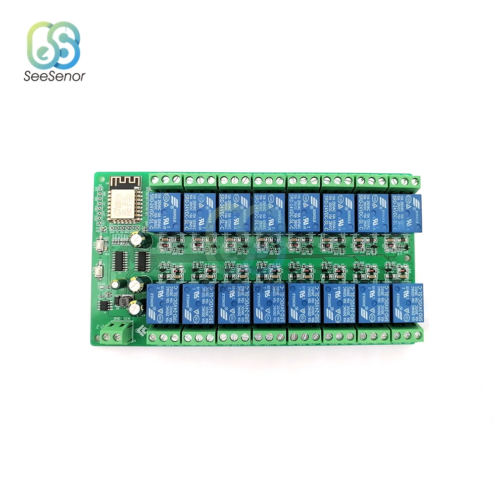 Беспроводной WIFI релейный модуль ESP8266 16 каналов планшетовая плата Wi-Fi 5 В 12 24